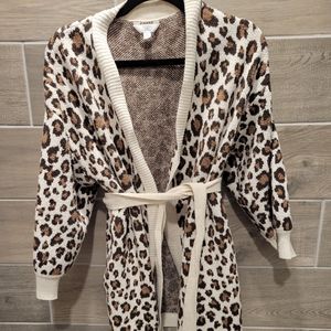 Belted leopard print cardigan